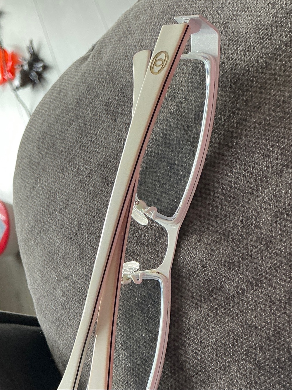 CHANEL Women's Rectangular Half-Rim Glasses in Light Pink and Gray - Picture 4 of 6